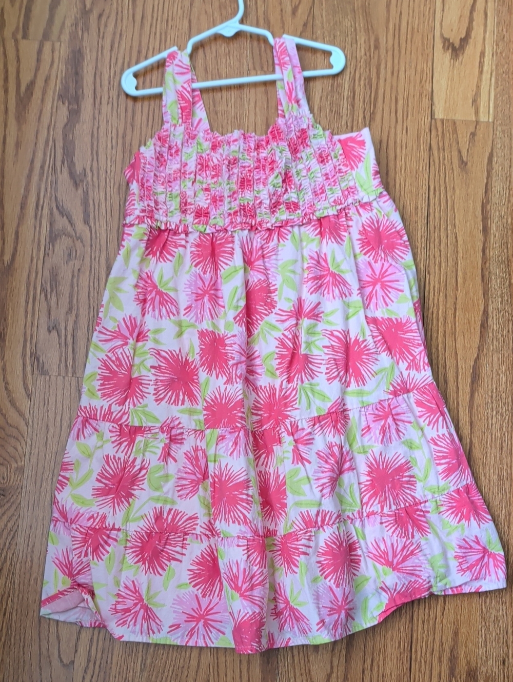 Garnet Hill Pink Floral Sundress with Lime Leaf Print